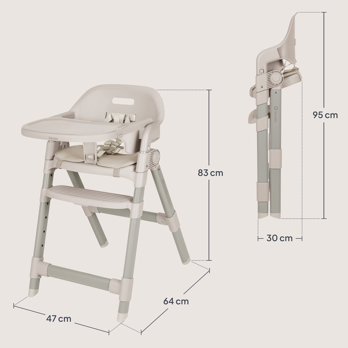 Lionelo Matt Kinderstoel 3in1 – Meegroeiende Eetstoel van 6 Maanden tot 110 kg – Opvouwbaar – Verstelbare Zitting & Voetensteun – 5-Puntsgordel – Afneembare Tray – Compact Design – Kinderstoel voor Baby, Kind en Volwassene – foto 6