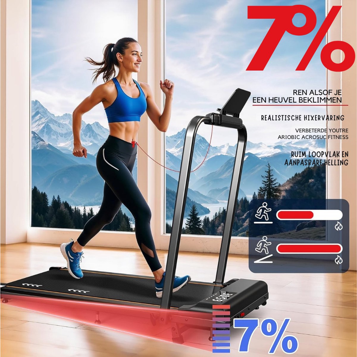KAD® Loopbanden Voor Thuis - Compacte Hardloopband - Fitnessapparatuur voor Thuisgebruik - Zwart - 112cm x 57cm x 94cm thumbnail 6
