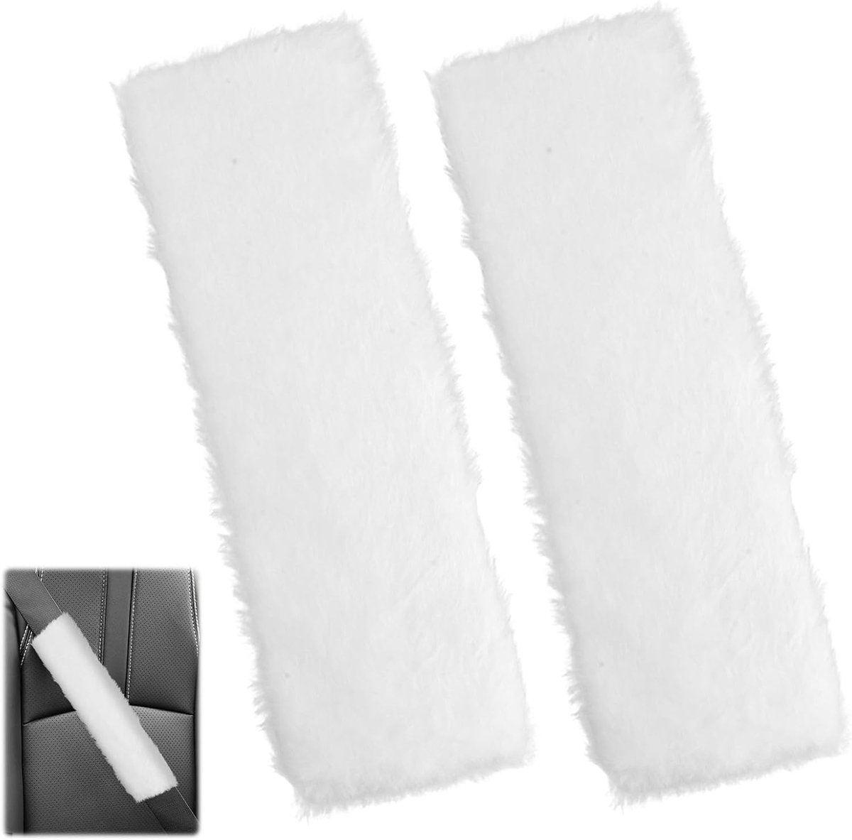 2 stuks gordelkussen, kunstkonijnenbont gordelkussen, premium gortschoner, auto-veiligheidsgordelbeschermer voor kinderen en volwassenen, beschermend kussen bekleding voor autogordel rugzakken Wit 24