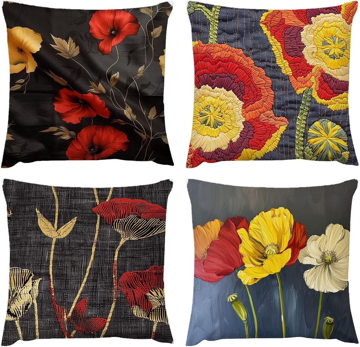 waterdichte kussensloop, 4 stuks, 50 x 50 cm, outdoor kussen, eenvoudige bloemen, 20 x 20 cm, weerbestendig, sierkussen, kussensloop, decoratie voor kussen bed/bank, stof, zacht, ademend
