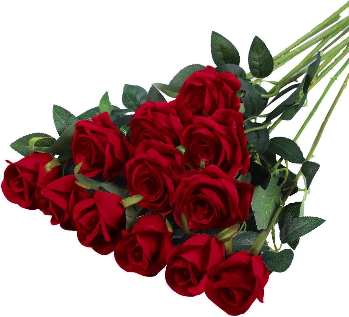 12 stuks kunstrozen, zijden bloemen, neproos, 51 x 7 cm, enkele kunstrozen met lange steel, realistische kunstrozen voor bruidsboeket, huwelijksaanzoek, feest, huis, tuin, decoratie, rood