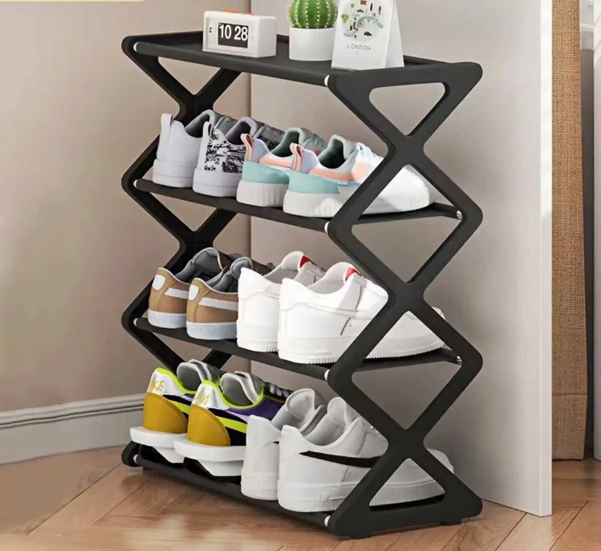 4-laags - X-vormig - schoenenrek voor 8 paar schoenen- opbergrek