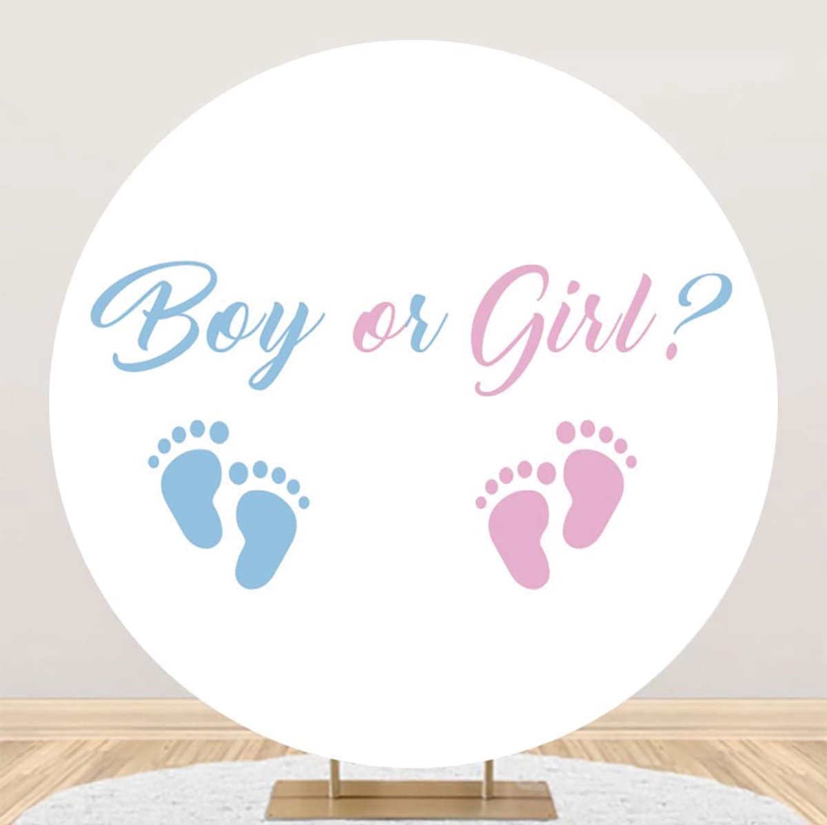 6,5 ft meisje of jongen geslacht onthullen ronde achtergrond cover schattige baby roze of blauwe voetafdruk fotografie achtergrond voor zwangere foto verrassing partij decor witte