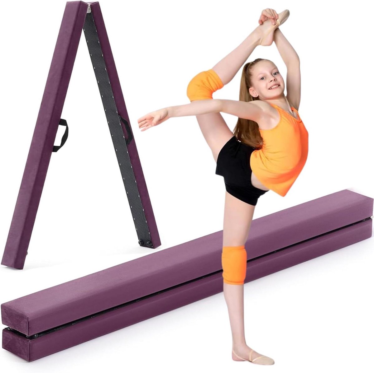 Gymnastiekbalk - Balansbalk - Thuis trainen - Opvouwbaar ontwerp - 241 cm - Paars