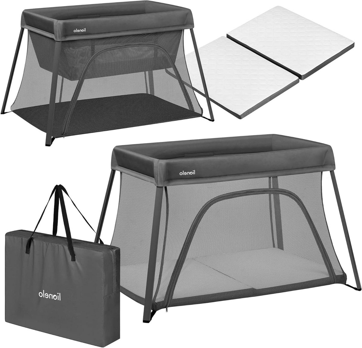 Babybed 3-in-1 - Reisbed Box - Veilig Slapen - Compact Opvouwbaar - 110 cm - Grijs