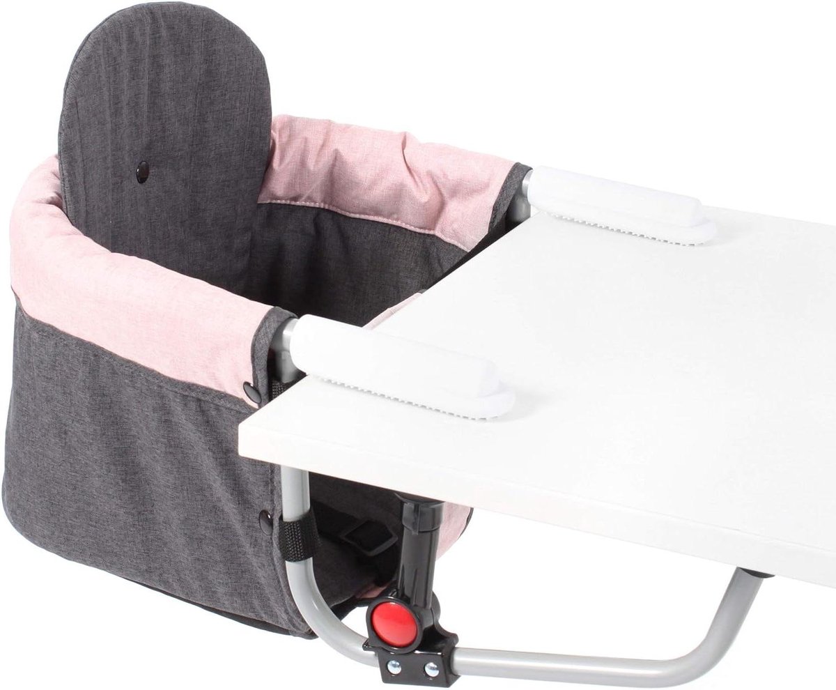 Tafelstoel - Kinderstoel - Eten aan tafel - Universele bevestiging - Tot 15 kg - Donkergrijs-roze