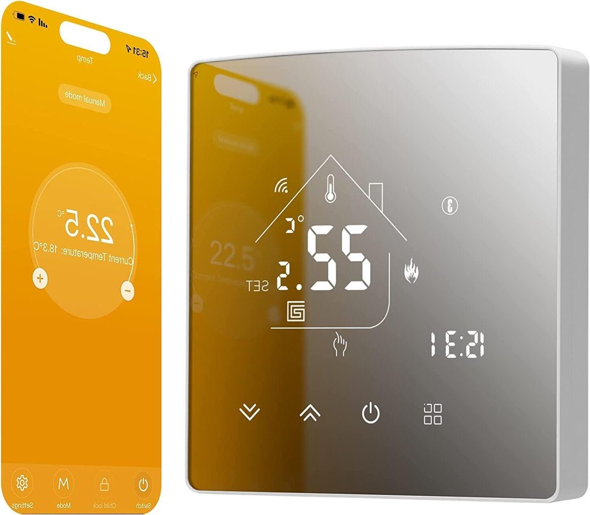 Slimme Thermostaat - Verwarming Regelaar - Energie Besparen - App & Spraakbesturing - 16A - Zwart