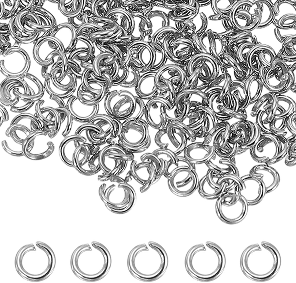 Springringen, 4 mm roestvrijstalen split-O-ringen, 0,8 mm dikke verbindingsring voor armband, halsketting, hanger, sieraden, sleutelhanger, doe-het-zelf handwerk, zilver, 350
