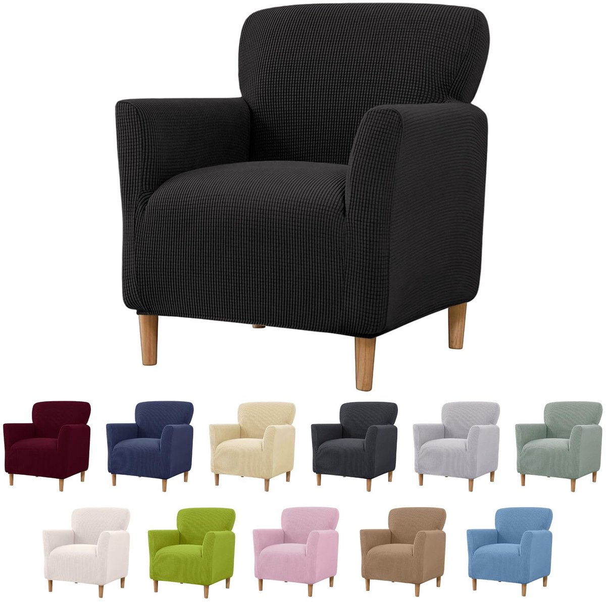 Fauteuilhoes met armleuningen, elastische fluwelen bankovertrek voor stoelen en gestoffeerde stoelen, zachte stoelbeschermer, universele pasvorm voor woonkamer, kantoor (zwart)