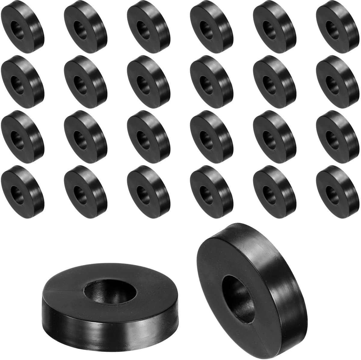 60 stuks rubberen sluitringen, rubberen spacer, 27 mm buitendiameter x 10 mm binnendiameter x 6 mm hoogte, zwart, ronde afstandshulzen, dikke rubberen ringen, rubberen afstandhouders