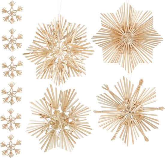 14-delige set strosterren kerstboomversiering - decoratie van stro - boomversiering kerstdecoratie - feestelijke kerstversiering