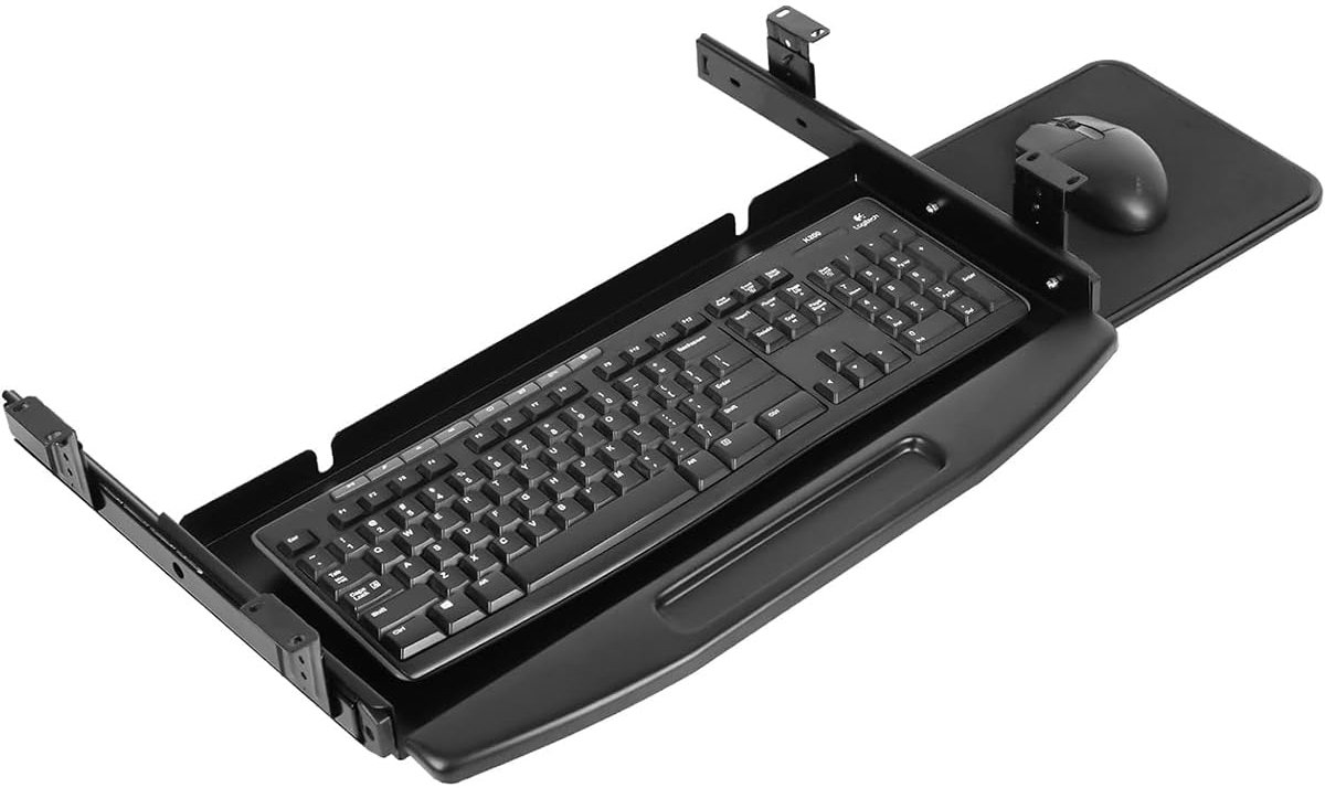 Bureau, 19,7"Lx10"B met 360 graden draaibare muisplatform, toetsenbordplank schuifbaar, stalen toetsenbordlade onder bureau uitschuifbaar, onder bureau gemonteerde