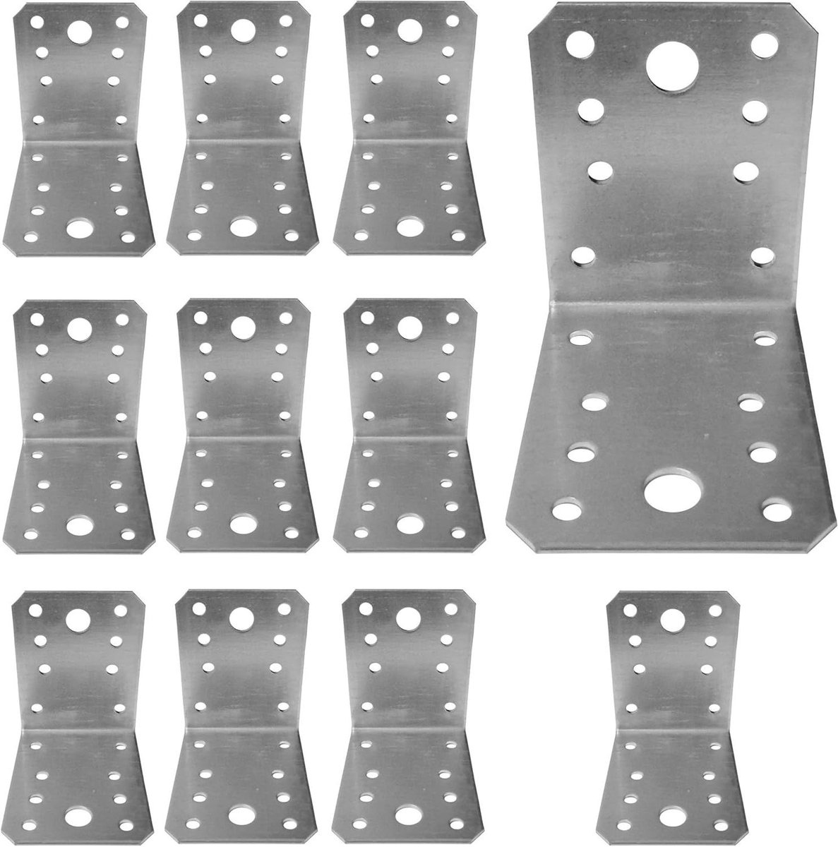 Versterkte Hoekbeugels - Verbindingsplaten - Meubels Versterken - 2mm Dik Verzinkt Staal - 70x70x55mm - Zilverkleurig