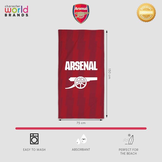 Arsenal FC Handdoek - Badhanddoek Strandlaken - Sporten Strand Zwemmen - Officieel Club Design - 75 x 150 cm — afbeelding 2