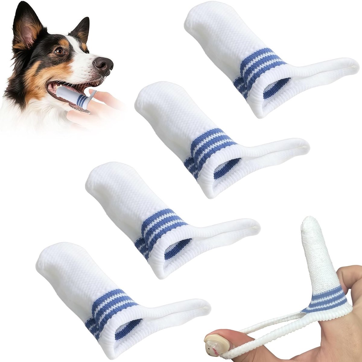 Set van 4 Vinger Tandenborstels voor Honden en Katten, Zachte Polyester Doppen voor Tandverzorging, Effectieve Tandplak Verwijdering, 7x2.5cm, Dierenverzorging, Tandenhygiëne, Huisdieraccessoires