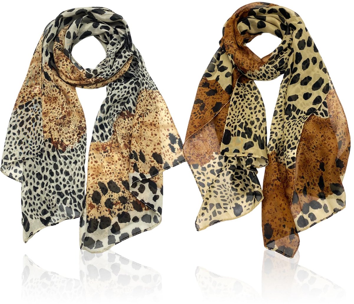 2 stuks vrouwen lange sjaal 160x50cm zachte luipaard print chiffon sjaals, dames hals sjaal sjaal stoel wrap 50s retro dames meisjes