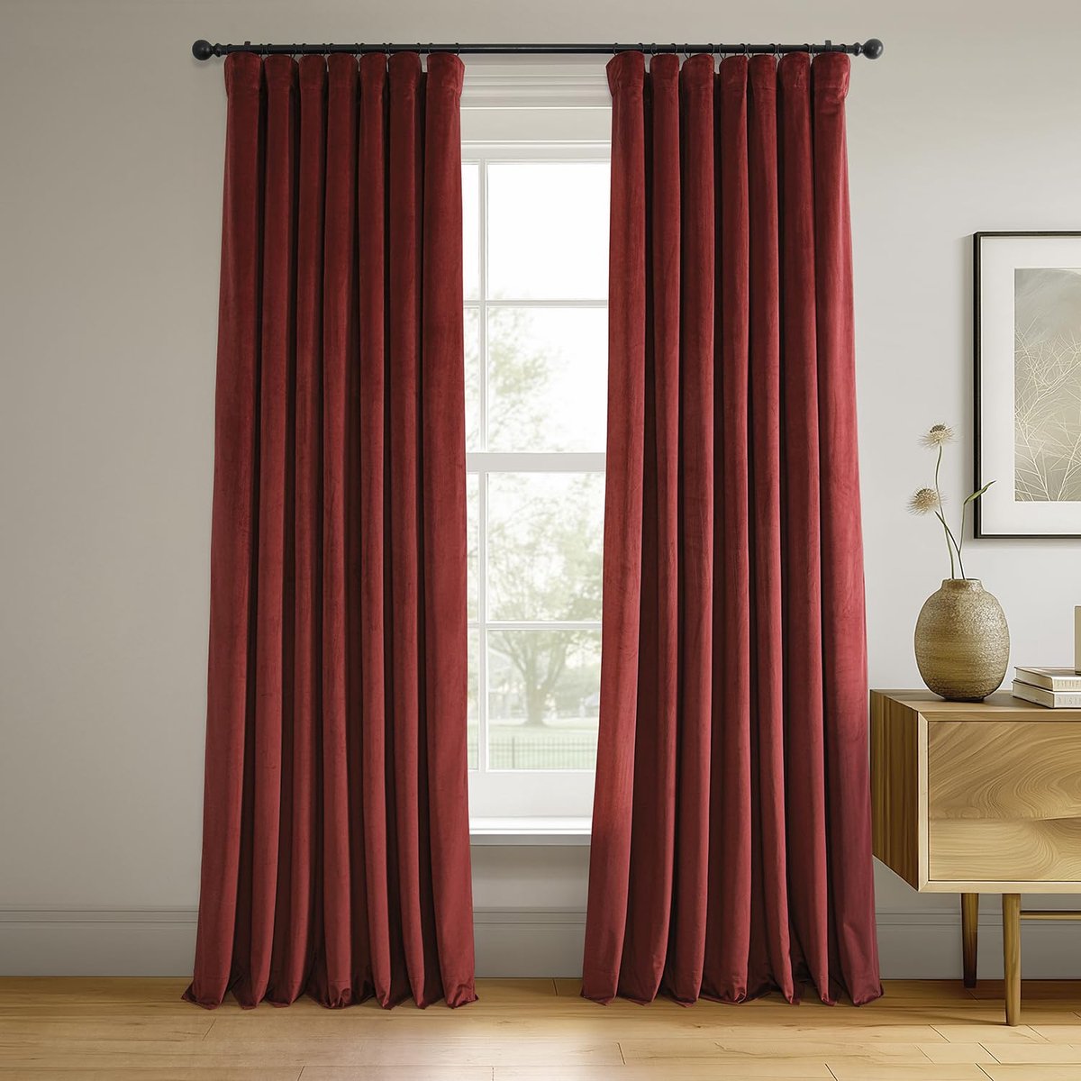 Signature Gordijnen, fluweel, thermische verduisteringsgordijnen, voor woonkamer, 244 cm lang (1 paneel), roedezak, isolerend, raamgordijnen, 127 x 244 cm (b x l), rood (Crimson Rust)
