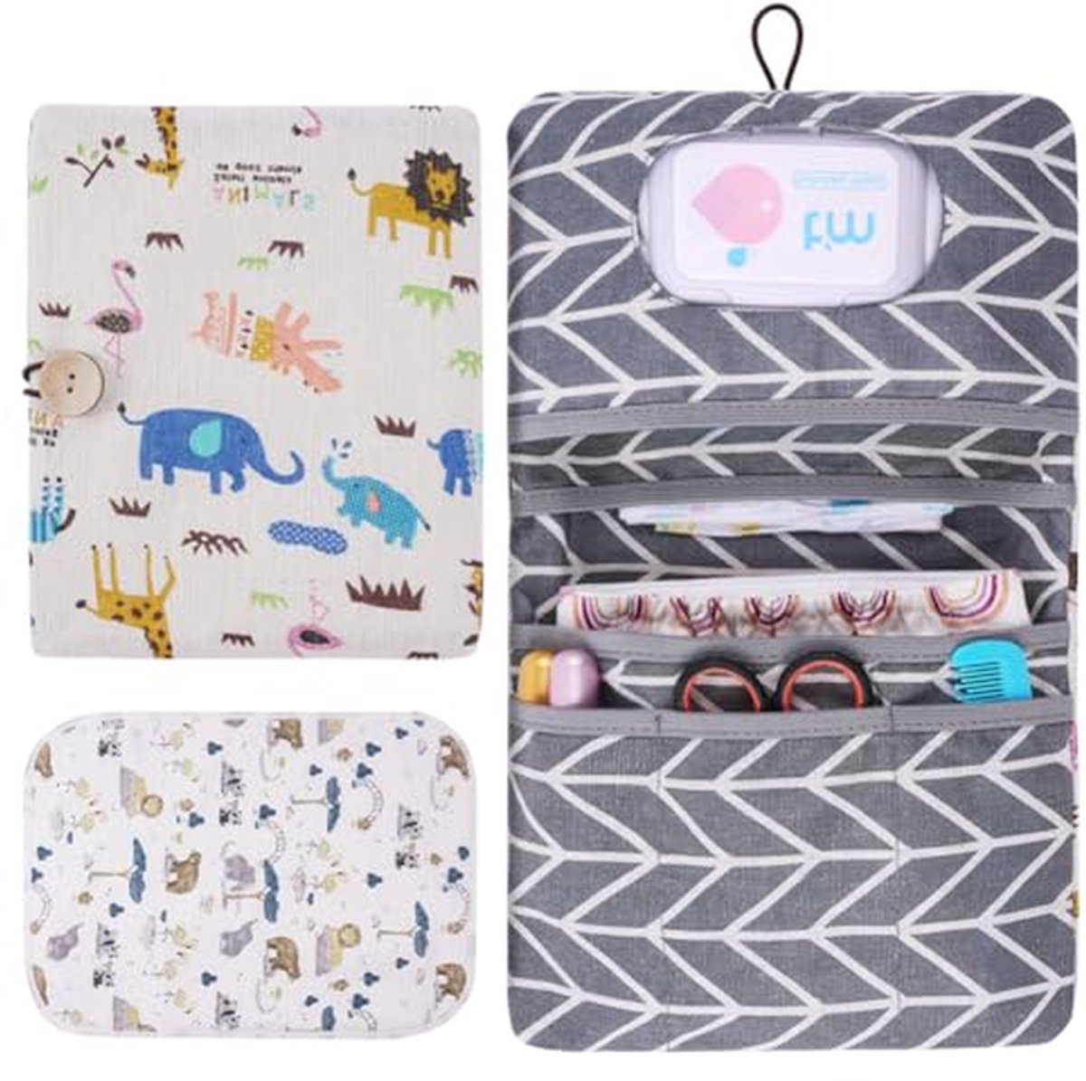 Luiertas Organizer - Cosmetische Tas - Baby Verzorging - Huidvriendelijke Stof - 2 Stuks - Dierenprint