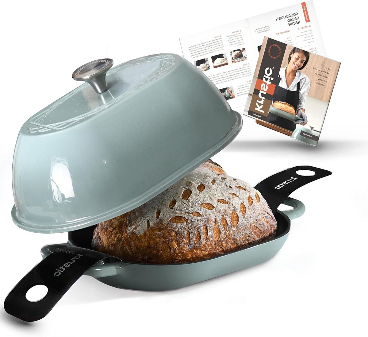 Geglaceerd Gietijzeren Pan - Broodbakpan Stoofpan - Ambachtelijk Brood Bakken - Optimale Stoomcirculatie - 5.5 Liter Inhoud - Zoutkleur