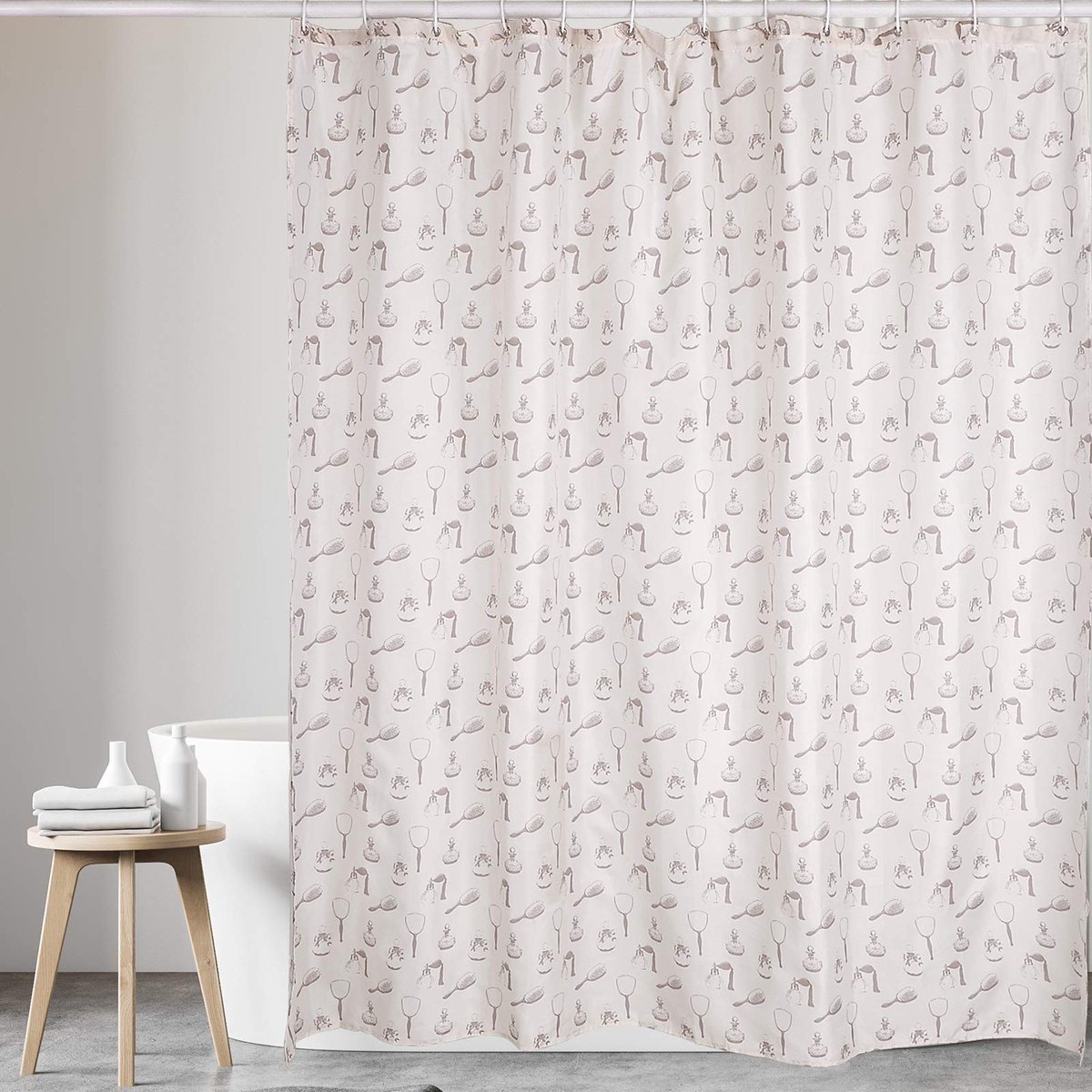 Polyester stof douchevorm en schimmelbestendig gordijn met metalen knoopgat badkamer accessoires, waterdicht - wit, 180x180 cm