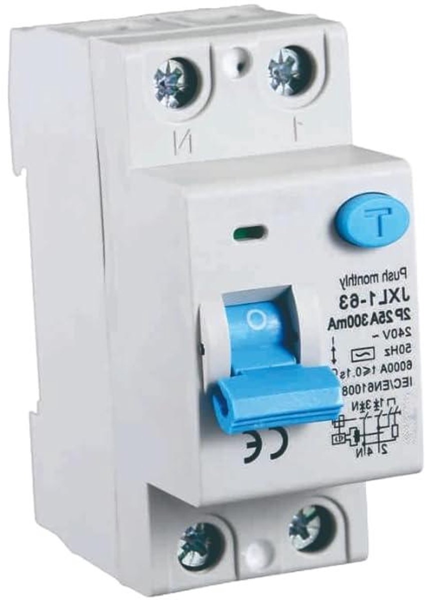Aardlekschakelaar - Veiligheidsschakelaar Stroomonderbreker - Elektrische Veiligheid - Klasse A Detectie - 2 Modulen - Wit
