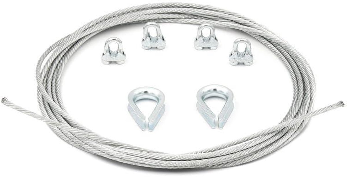 Staalkabel set - Draadkabel klimhulp - Bevestigen en ophangen - Inclusief klemmen en kousen - 3 mm x 30 m