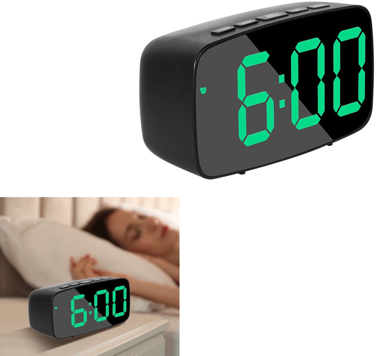 KZQ Stijlvolle spiegelwekker met LED-display en voice control - Snooze en temperatuurweergave - Nachtmodus voor thuis en kantoor - Zwarte spiegel met witte verlichting