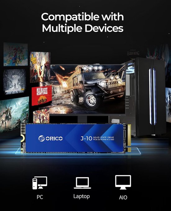 Interne SSD - NVMe SSD Opslagstation - PC Upgrade - Aluminium Koellichaam - M.2 2280 - Zwart — afbeelding 2