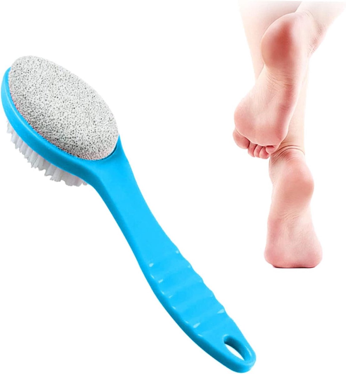 Voetvijl met Borstel - Pumice Stone Tool - Voeten Reinigen - Met Handvat - 21 cm - Blauw