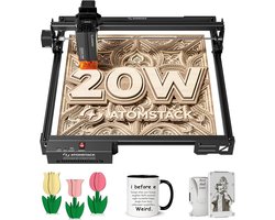 ATOMSTACK A20 PRO V2 20W Lasergraveermachine & Lasersnijder – 400 × 400 mm, App-bediening, Hervatten na Stroomuitval, voor Hout, Metaal, Donker Acryl, Leer, Glas & Gepersonaliseerde Cadeaus