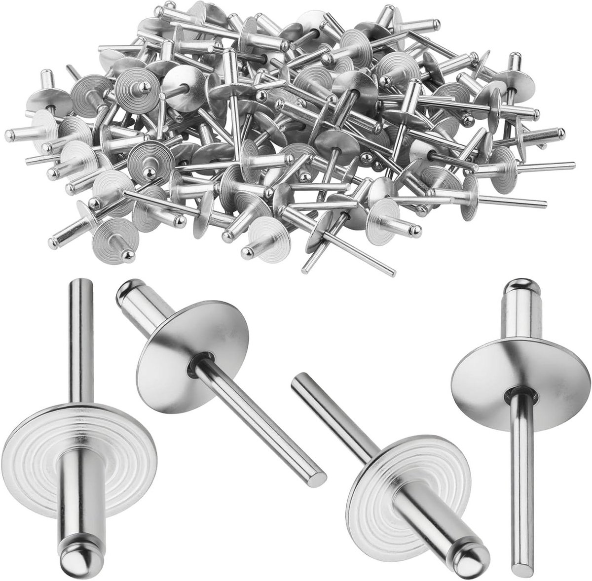 4,8 x 16 mm blindklinknagels met grote flens 120 stuks koepelkop popklinknagels zilveren blindklinknagels 4,8 mm aluminium klinknagels voor houtbewerking, meubels, plaatwerk, motorvoertuigen