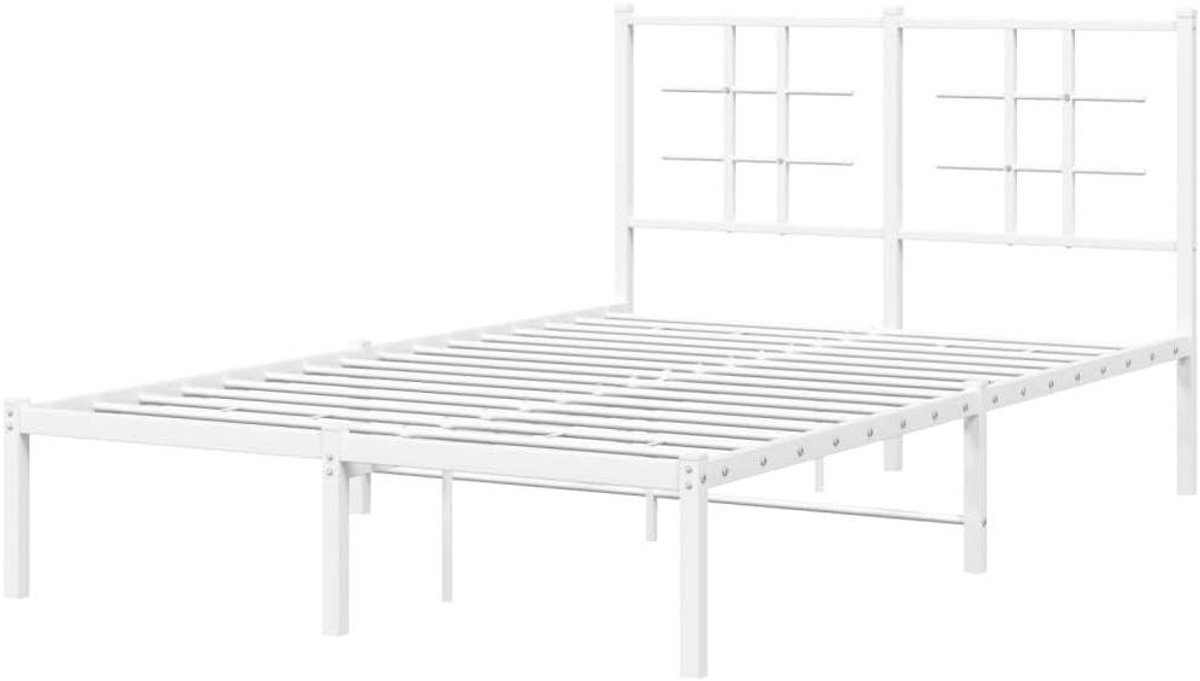 Bedframe met Hoofdbord - Twijfelaar Bed - Slaapkamer Inrichten - Robuuste Metalen Constructie - 120x200 cm - Wit