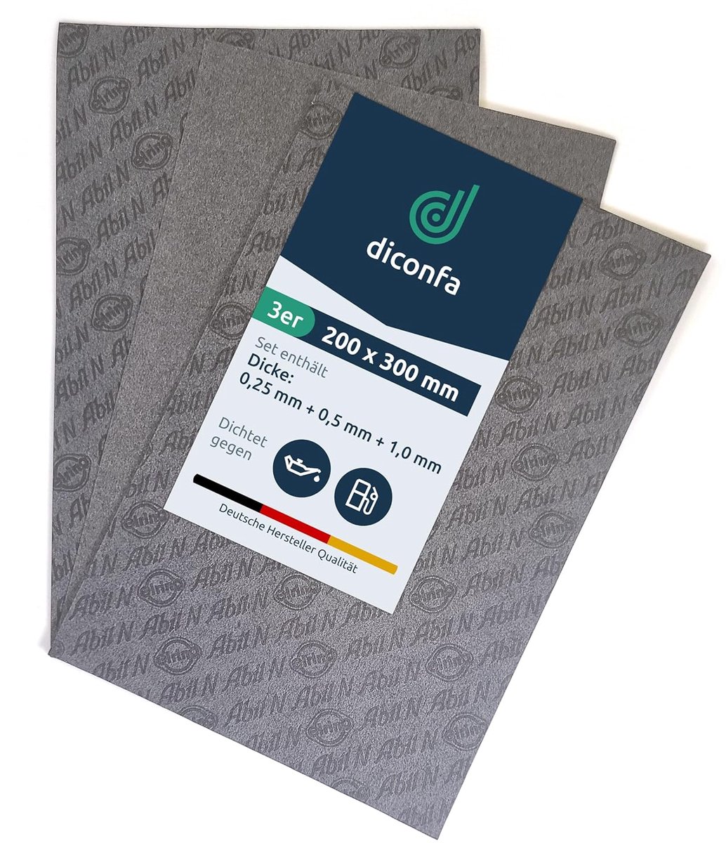 SnelShoppen - 3x Elring Abil N Sealing Paper DIN-A4 - Universeel Afsluitmateriaal Set 0.25mm, 0.5mm, 1mm - Olie & Benzinebestendig voor Auto, Motor, S