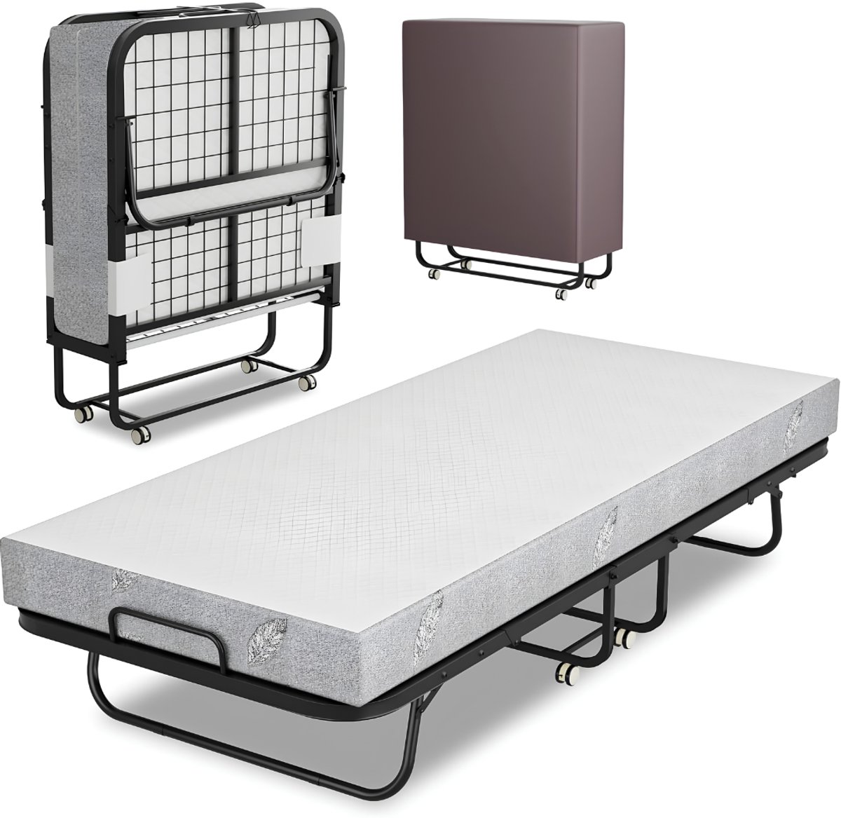 SP® Opklapbed - Tot 150kg - Logeerbed - Vouwbed - Zwart/Grijs - 200cm x 90cm x 45cm