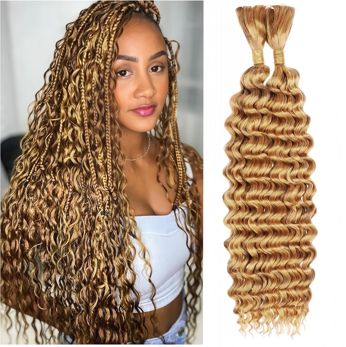 SnelShoppen - Deep Wave Bulk Human Hair Braiding - Natuurlijke Onbewerkte Haar Extensions 22 Inch 100g voor Boho Braids - Kleur 27# - Perfect voor Fee