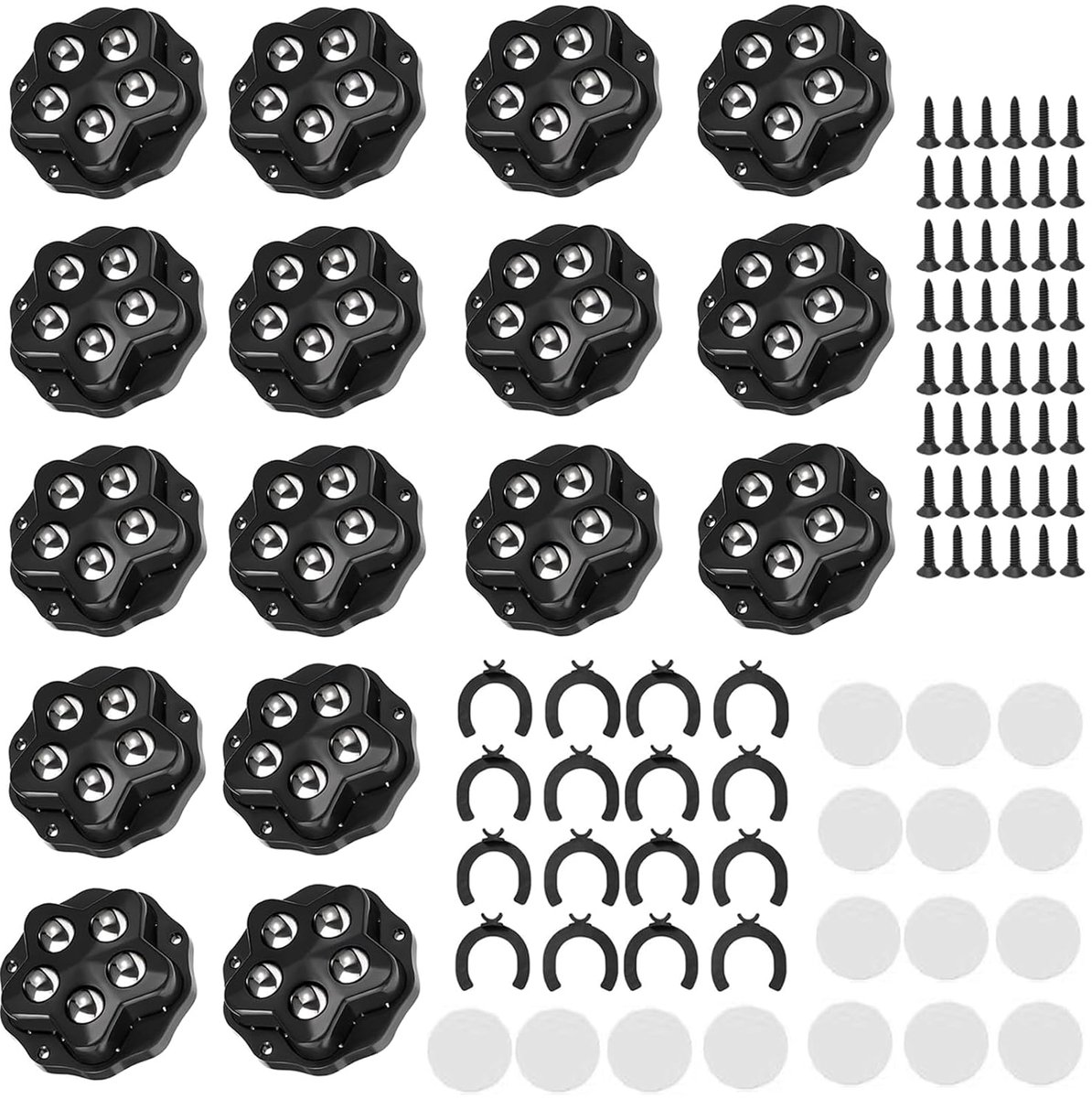 SnelShoppen - Pack van 16 Ball Rolls met 360° Wielen, 5 Bollen Per Rol, 300 kg Draagvermogen, Perfect voor Meubels, Keukenapparaten en Huishoudelijke