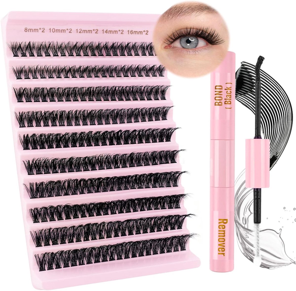 SnelShoppen - Eyelash Cluster Kit met 60D Fluffy Natuurlijke Wimpers, Inclusief Lash Bond & Remover, 5 Lengtes, Volumineuze Wimperextensions voor Fees