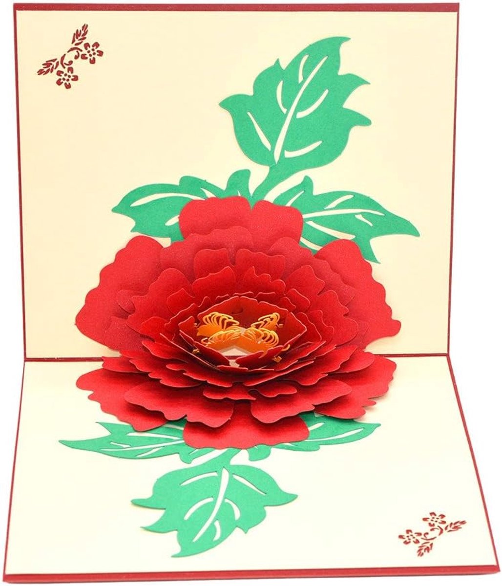 SnelShoppen - 3D Pop Up Wenskaarten Peony Bloem - Lege Kaarten voor Alle Gelegenheden - 13cm x 15.5cm - Rode Papercraft - Perfect voor Cadeaus, Verjaa