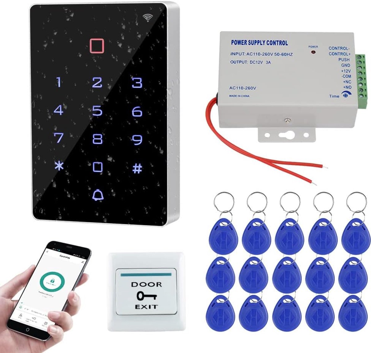 SnelShoppen - Waterproof Outdoor Access Control System IP68, Tuya WiFi, RFID Toetsenbord K80 met 15 RFID Sleutellabels voor Buiten, Zonder Elektrische