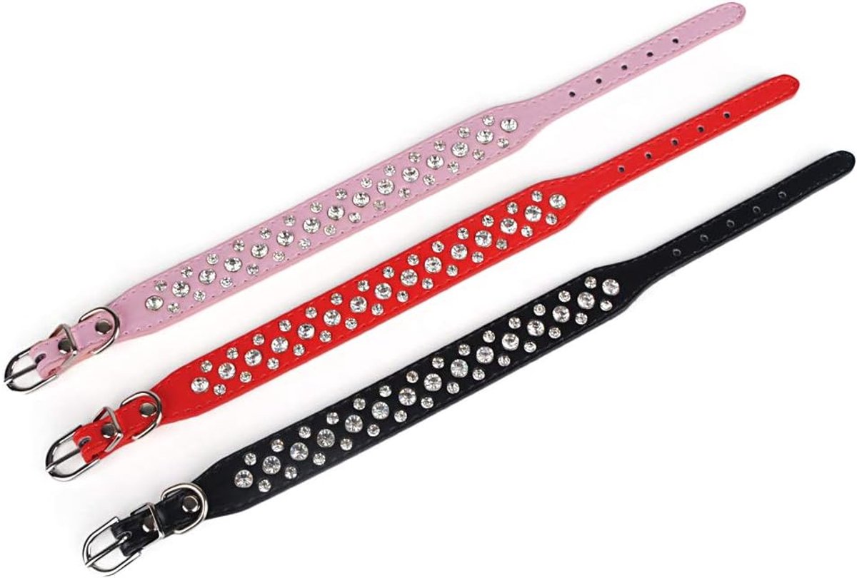 SnelShoppen - Hondenhalsband Faux Leder met Strass - Verstelbare Grote XL - Rood - Voor Honden en Katten - Duurzaam Ontwerp - Perfect voor Feestjes en