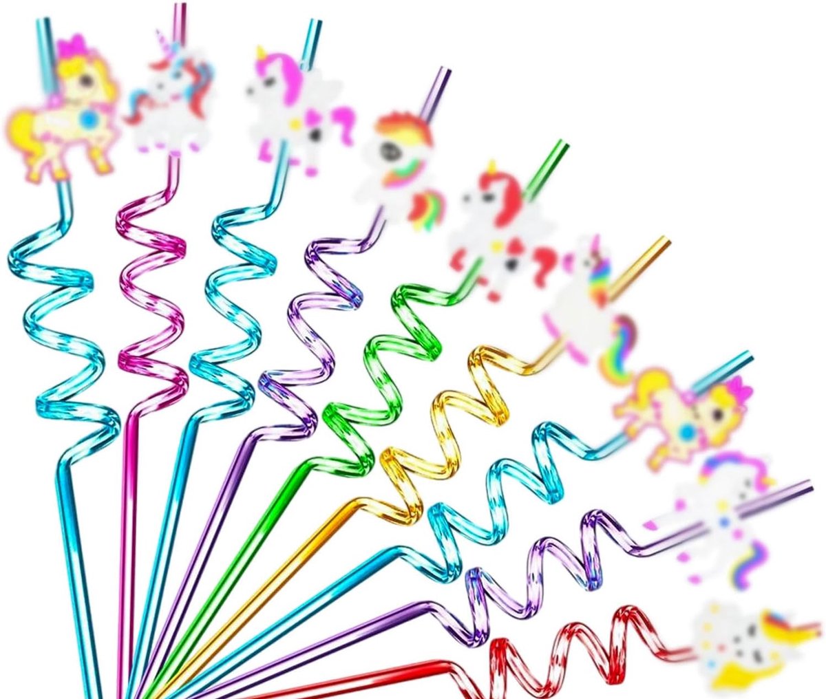 SnelShoppen - Herbruikbare Kinderen Rietjes Set van 10 - Plastic Spiralen voor Feestjes, Verjaardagen, Tafelversiering, Kleurrijke Silicone Rietjes vo