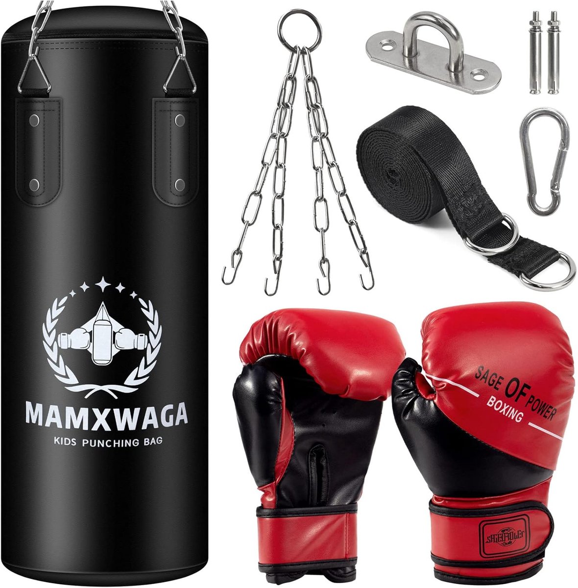 SnelShoppen - Kids Youth Hangende Punching Bag Set - 2 ft PU Punching Bag Unfilled met 150ml Boxing Gloves, RVS Pendant, Perfect voor Kinderen 3-12 Ja