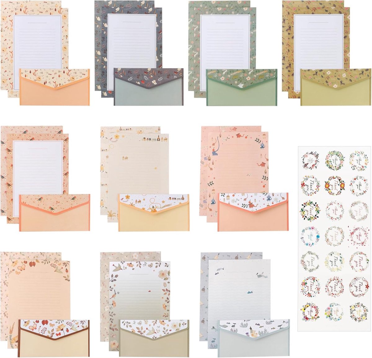 SnelShoppen - Stationery Envelope Set A5 - 90-delige bloemenpapier en enveloppen set - Schoolstationery met 60 A5 bloemenbriefpapier, 30 bloemenenvelo