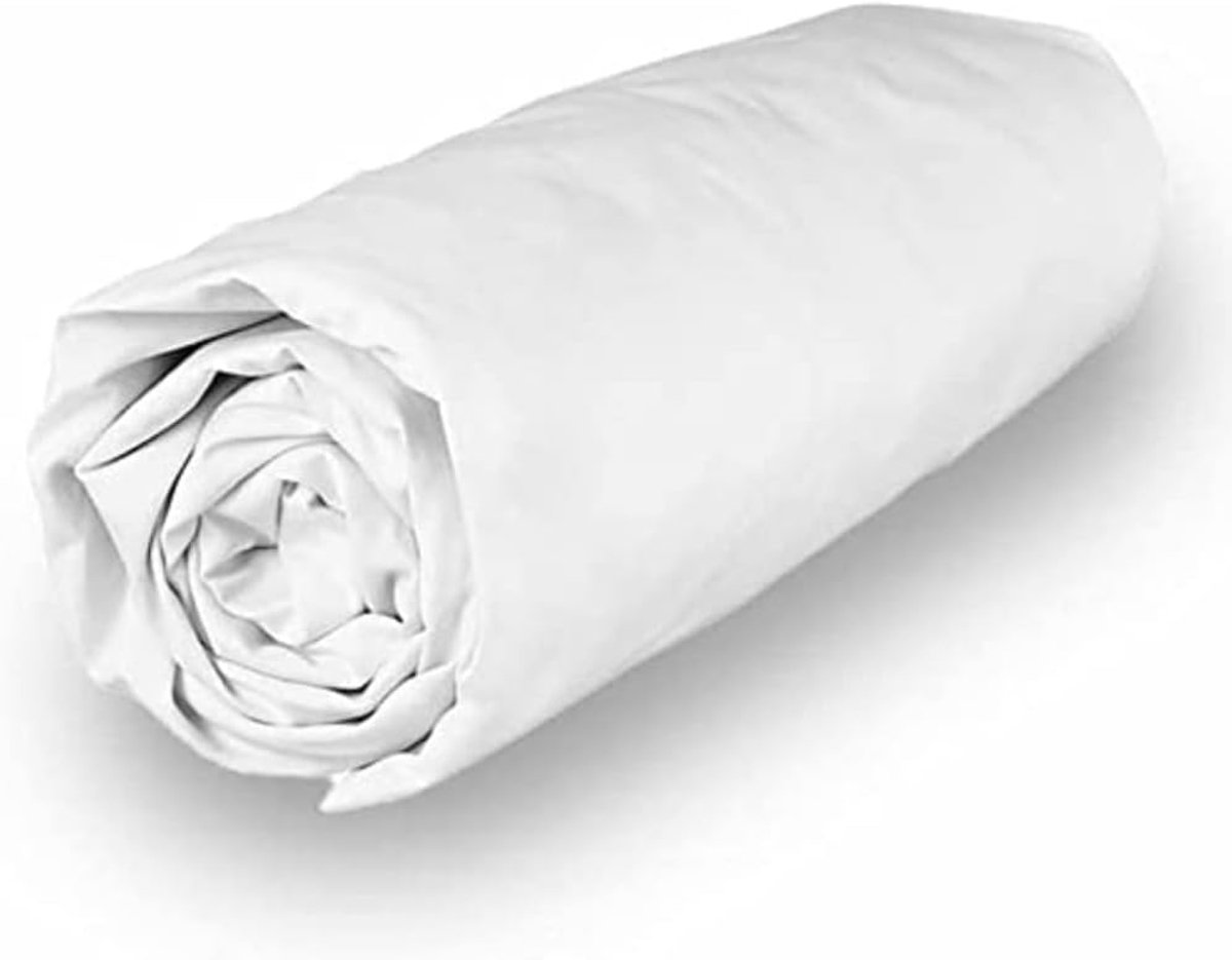 SnelShoppen - Witte Percale Hoeslaken 90 x 190 cm - 100% Katoen, Machinewasbaar, Ideaal Voor Bedden, Camping en Logeerkamers - Luxe Comfort