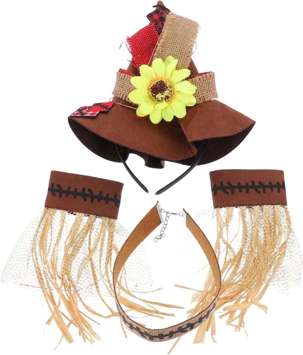 Halloween Kostuum Strohoed en Kettingarmband voor Feest, Carnaval en Scarecrow Cosplay Accessoires