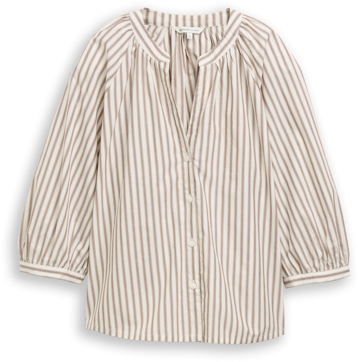 Tom Tailor Denim - Blouse met streepjespatroon - Maat XS - off white brown beige stripe