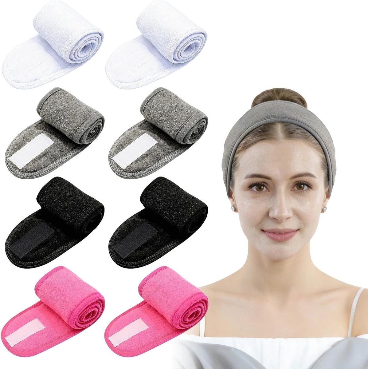 8 stuks haarbanden voor meisjes en dames, met zelfklevende sluitingen, ideaal voor sport, make-up en douchen
