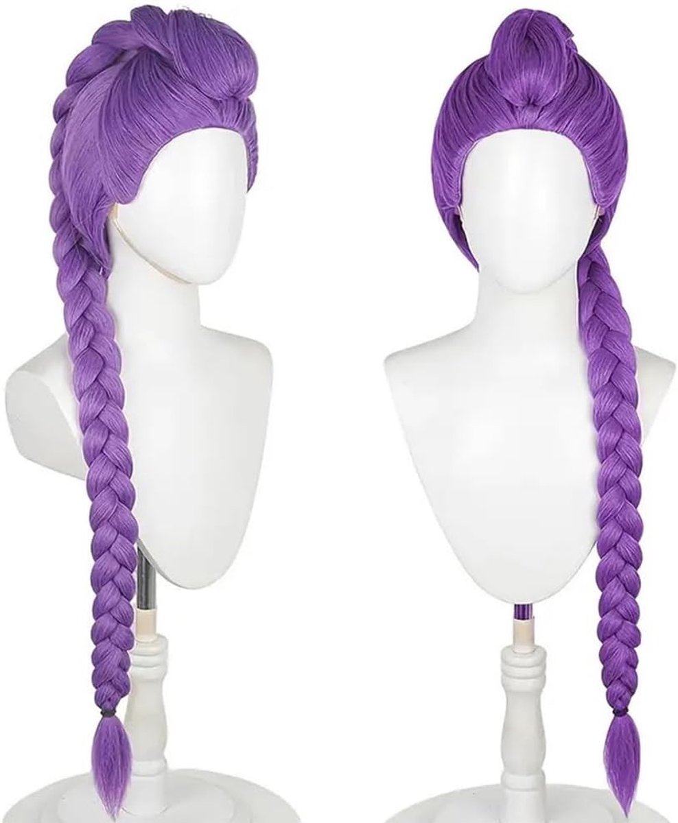 Paarse Cosplay Peruk voor Kinderen en Volwassenen - Anime Kostuum Haarstuk voor Halloween, Carnaval en Feestjes met Vlechten en Lange Stijl