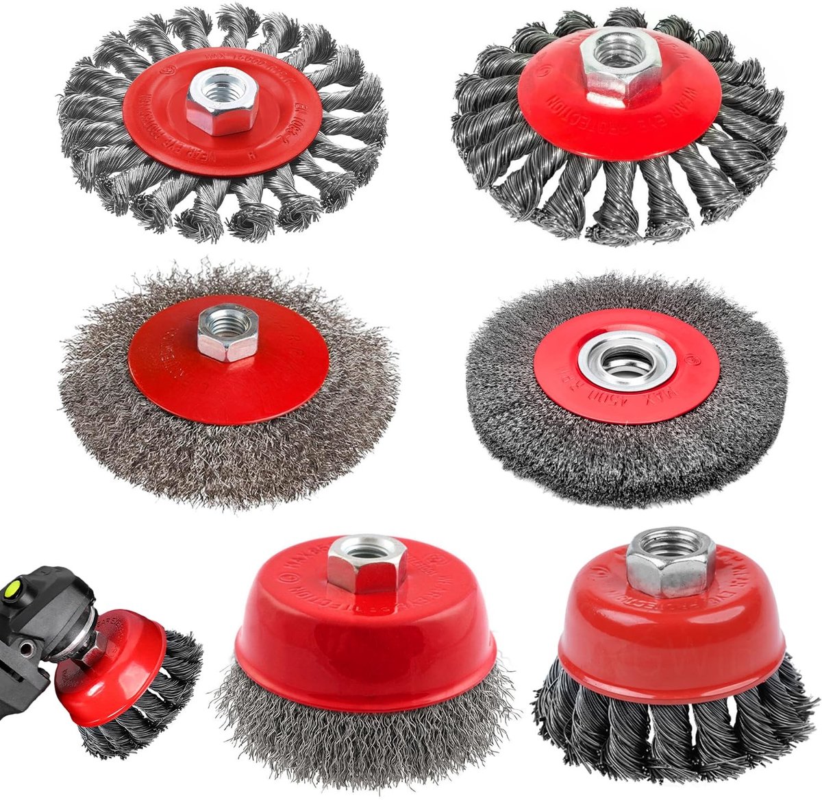Set van 6 draadborstels 75 mm en 100 mm, schijfborstel M14 x 2 voor polijsten, slijpen en ontroesten