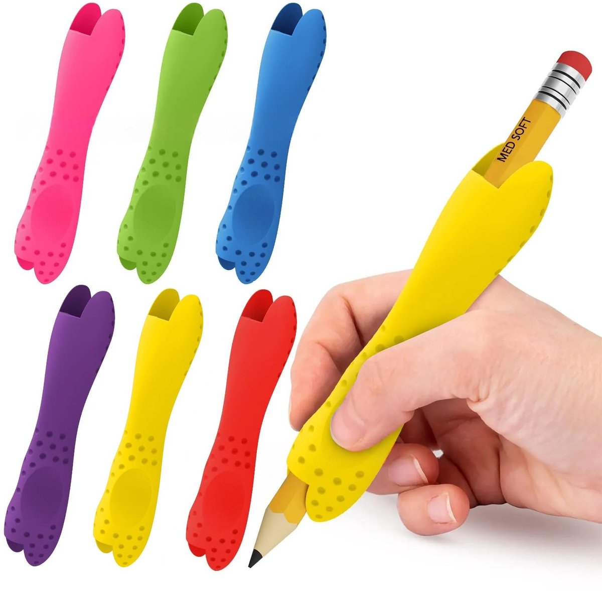 Dailygoods- Potloodgrepen 6-pack - Antislip - Ergonomisch - Dubbelkopontwerp - Voor kinderen - Ondersteunt juiste penvoering - Pennenhouders